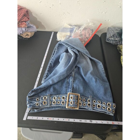No Boundaries Juniors Low Rise Denim Blue Jeans Size 13 Eyelet Belt Y2K Punk - Picture 7 of 12